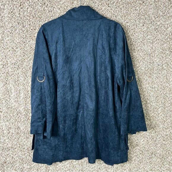 Ivy Jane Jacket Women’s Medium Blue Faux Suede Open Front - Picture 6 of 8